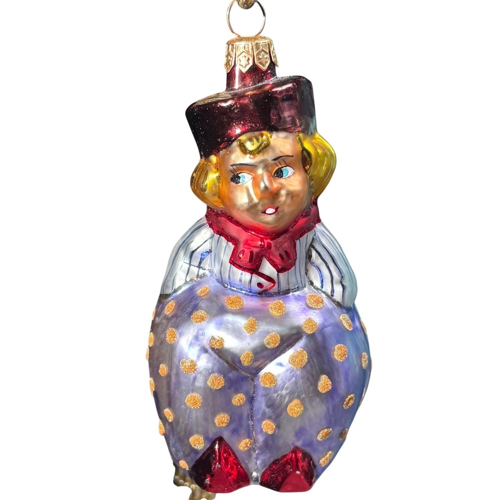 Christopher Radko Dutch Date Ornament Purple Polka Dot Striped Shirt Blown Glass